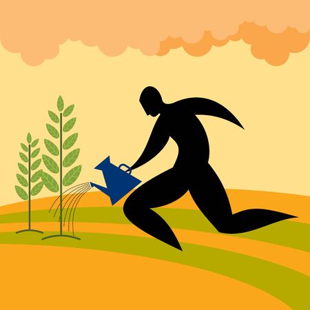 silhouette man watering plantのイラスト素材