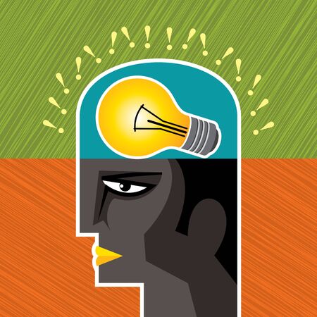 male head silhouette with bulbのイラスト素材