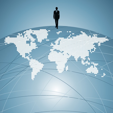 businessman silhouette with world mapのイラスト素材