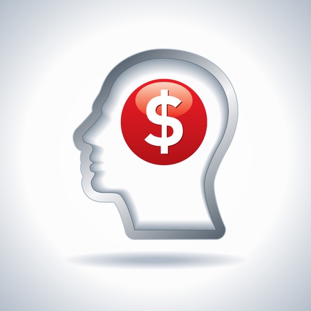 Thinking Money - a concept showing a head brain thinking のイラスト素材