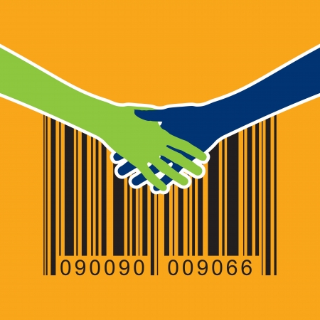 shaking hand with bar-codeのイラスト素材