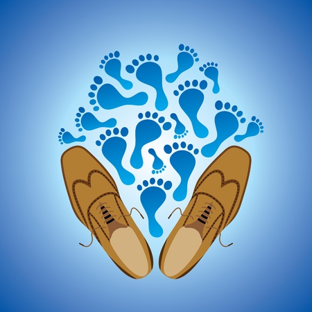 foot prints and illustration of pair of grungy shoeのイラスト素材