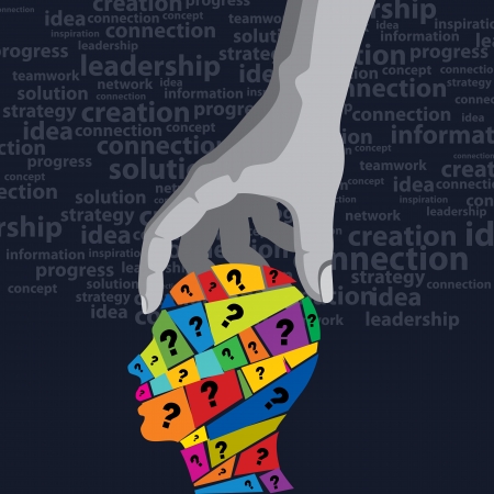 man s question in a hand, solution conceptのイラスト素材