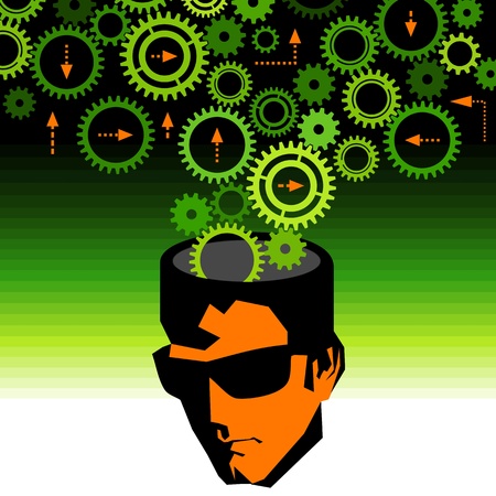 heads of people with mechanisms, communication, gearのイラスト素材