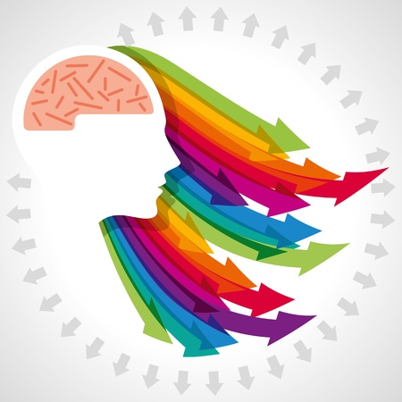 Thoughts and options  vector illustration of head with arrowsのイラスト素材