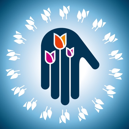 colorful flower in human handのイラスト素材