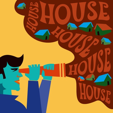 Businessman searching for new homeのイラスト素材