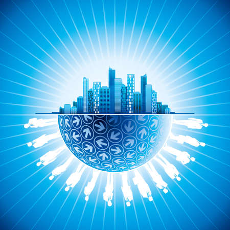 business people team in the city with globeのイラスト素材