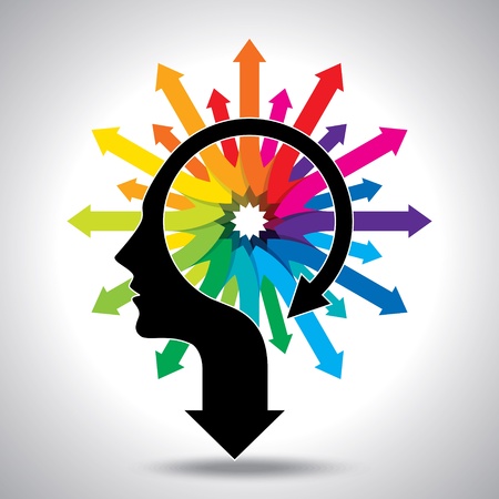 Thoughts and options, vector illustration of head with arrowのイラスト素材