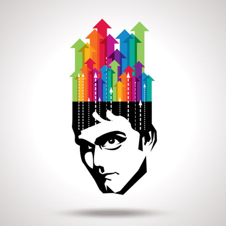 Thoughts and options, vector illustration of head with arrowのイラスト素材
