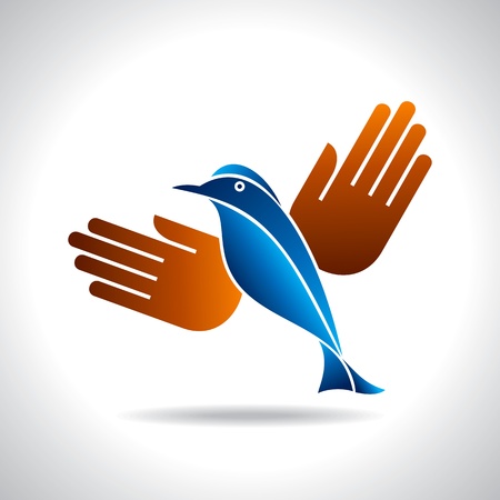 fly of bird to hand  creative ideaのイラスト素材