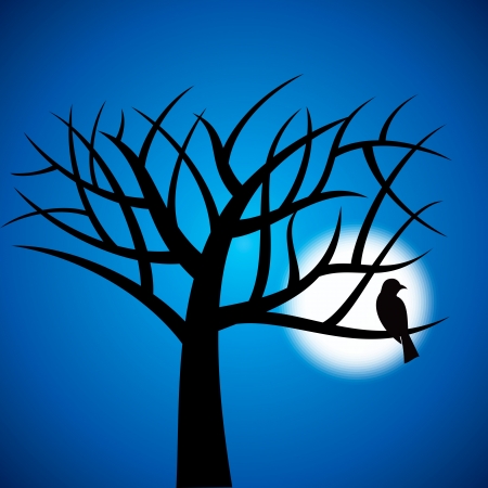 Halloween background with trees and moonのイラスト素材