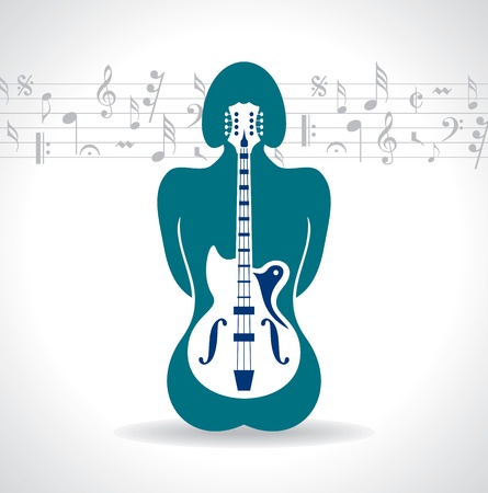 Abstract musical background with woman backのイラスト素材