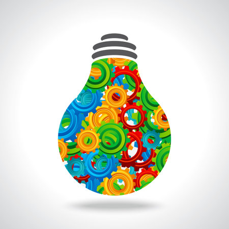 gear and bulb with colorful backgroundのイラスト素材