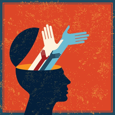 retro idea with human brainのイラスト素材