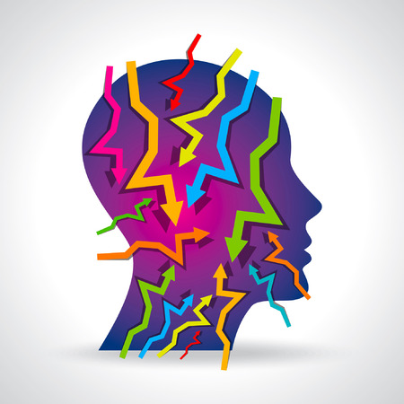 Thoughts and options  vector illustration of head with arrowsのイラスト素材