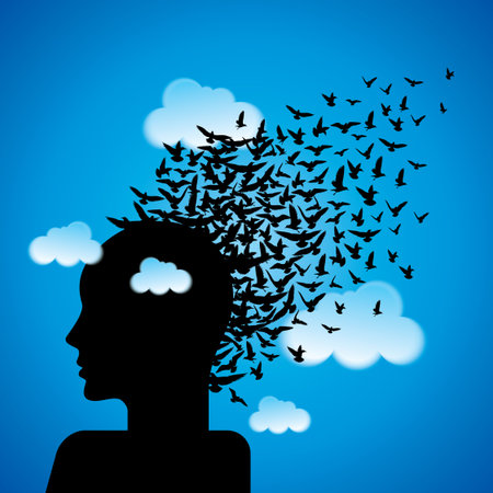 flying birds to human headのイラスト素材