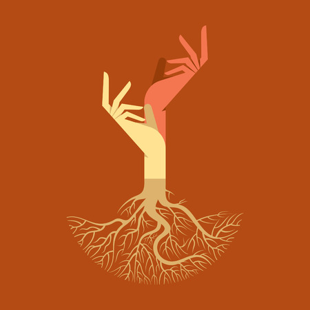 This vector background has a hand with tree rootsのイラスト素材