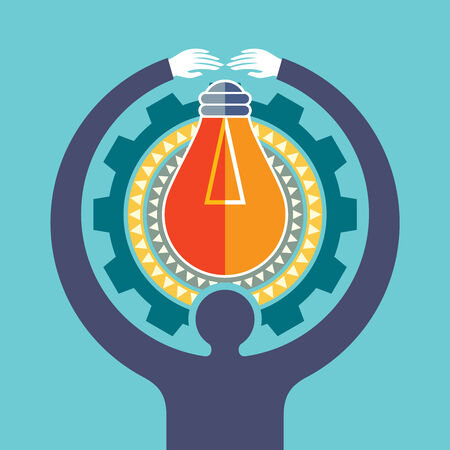 gears and bulb and businessman - Technology Illustrationのイラスト素材
