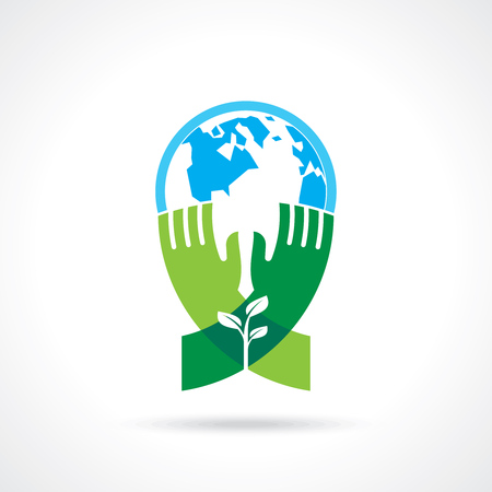 Helping hand make tree on earth - vector illustrationのイラスト素材