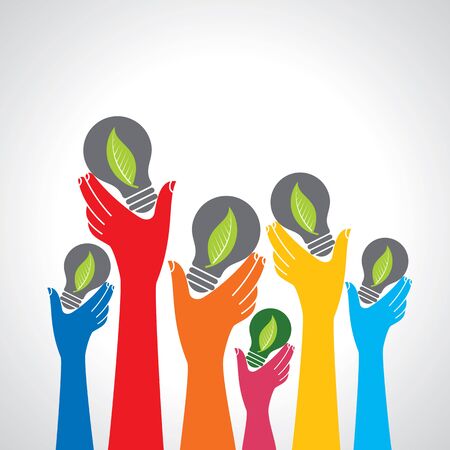 Hands holding green ecology light bulbsのイラスト素材