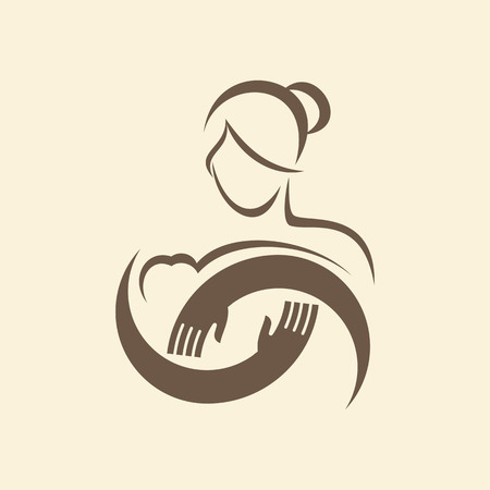 mother and baby, vector symbol in simple linesのイラスト素材
