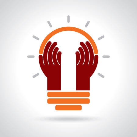 bulb idea with human handのイラスト素材