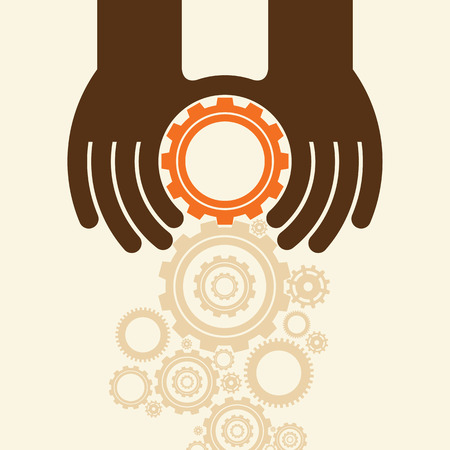 People hands hold gears. Business start up concept.のイラスト素材