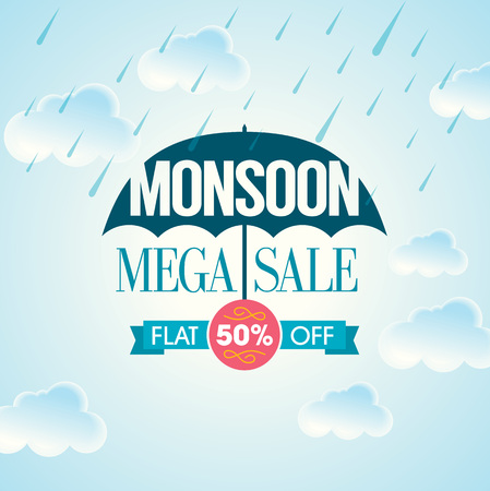 Monsoon offer and sale banner offer or poster.のイラスト素材