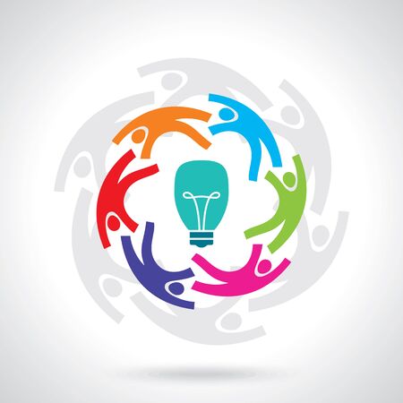 Vector concept of creative teamwork with light bulbのイラスト素材