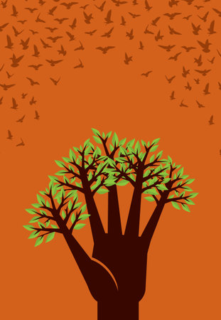 tree hands illustration. a creative concept for save tree.のイラスト素材
