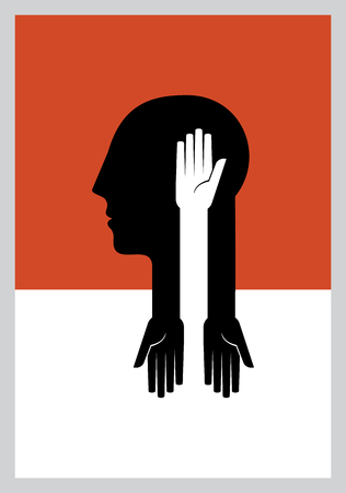 creative human head thinking with helping handsのイラスト素材