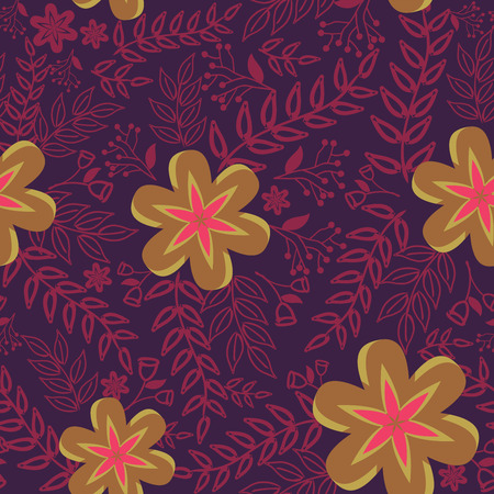 Abstract Nature Pattern with plants, flowers. Endless pattern can be used for wallpaper, pattern fills, web page background, surface textures.Retro wallpaper, background, fabric and interior design usageのイラスト素材