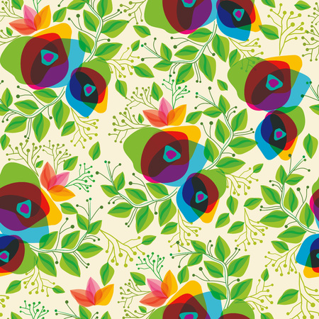 Abstract Nature Pattern with plants, flowers. Endless pattern can be used for wallpaper, pattern fills, web page background, surface textures.Retro wallpaper, background, fabric and interior design usageのイラスト素材