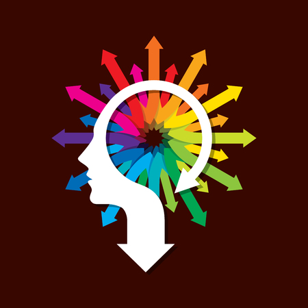 Thoughts and options illustration of head with arrowsのイラスト素材