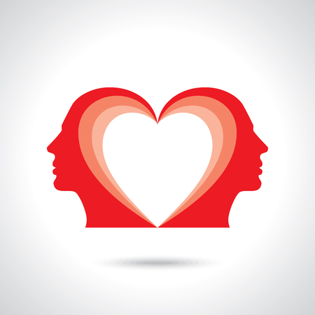 Male figure facing each other with heart symbol in their headのイラスト素材