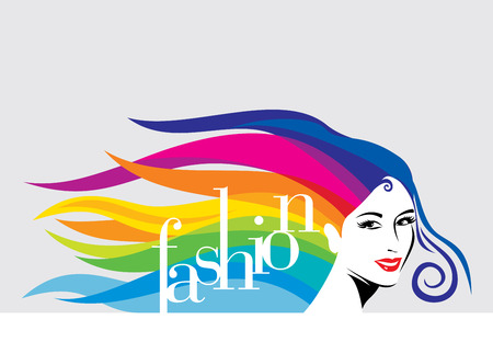 Fashion illustration of girl with colorful hair.Fashion girl. Party invitation.のイラスト素材