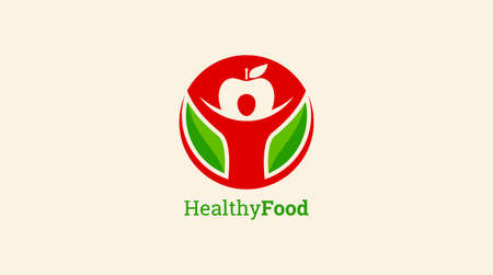 Healthy icon with apple and abstract figure, Apple health care vector template.のイラスト素材