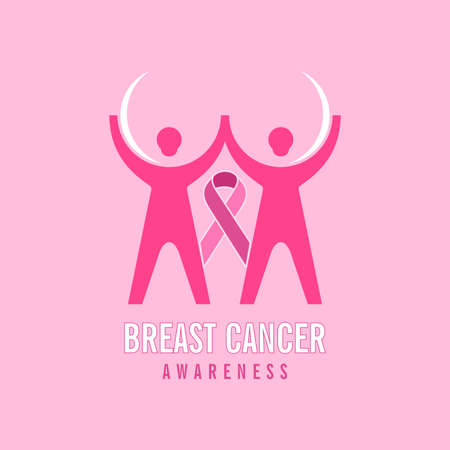 Breast cancer awareness hand people campaign over icon  poster.のイラスト素材
