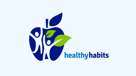 Healthy icon with apple and abstract figure, Apple health care vector template.のイラスト素材