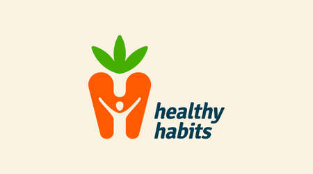 Healthy icon with carrot and abstract figure, Health care vector template.のイラスト素材