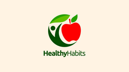 Healthy icon with apple and abstract figure, Apple health care vector template.のイラスト素材