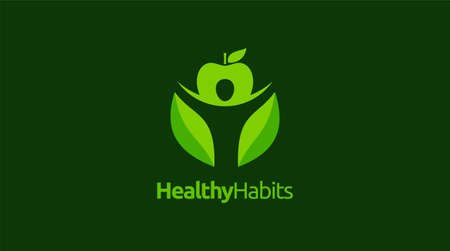 Healthy icon with apple and abstract figure, Apple health care vector template.のイラスト素材