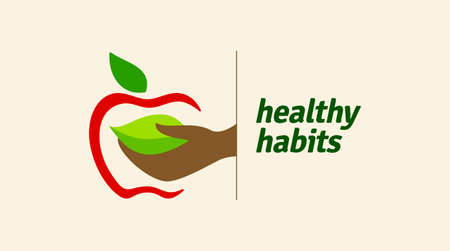 Healthy icon with apple and abstract figure, Apple health care vector template.のイラスト素材