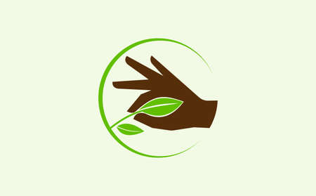 Vector sign environment friendly, hand and leaf. creative concept.のイラスト素材