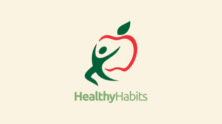 Healthy icon with apple and abstract figure, Apple health care vector template.のイラスト素材