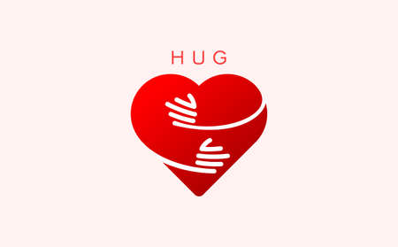 Hand embracing red heart with love vector illustrator, embracing love symbolのイラスト素材