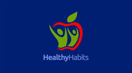 Healthy icon with apple and abstract figure, Apple health care vector template.のイラスト素材