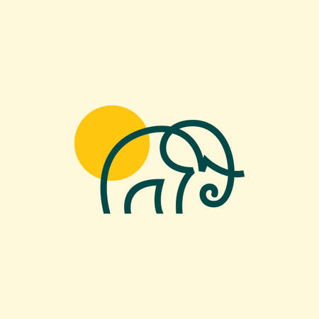 Simple and minimal elephant illustration. Modern vector line icon.のイラスト素材