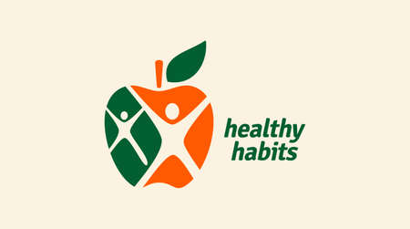 Healthy icon with apple and abstract figure, Apple health care vector template.のイラスト素材